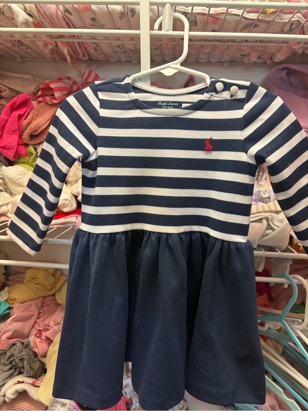 Ralph Lauren Navy & White Striped Cotton Knit Dress